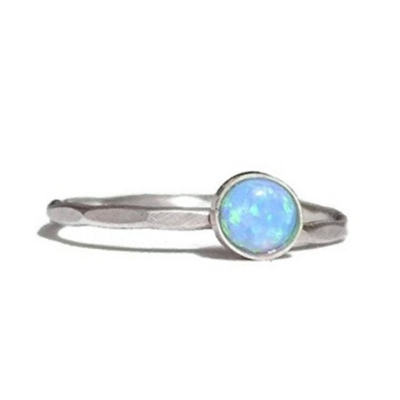 (2-13) 925 Sterling Silver Genuine Blue Fire Opal Gemstone Ring w/Faceted Band - Picture 2 of 7